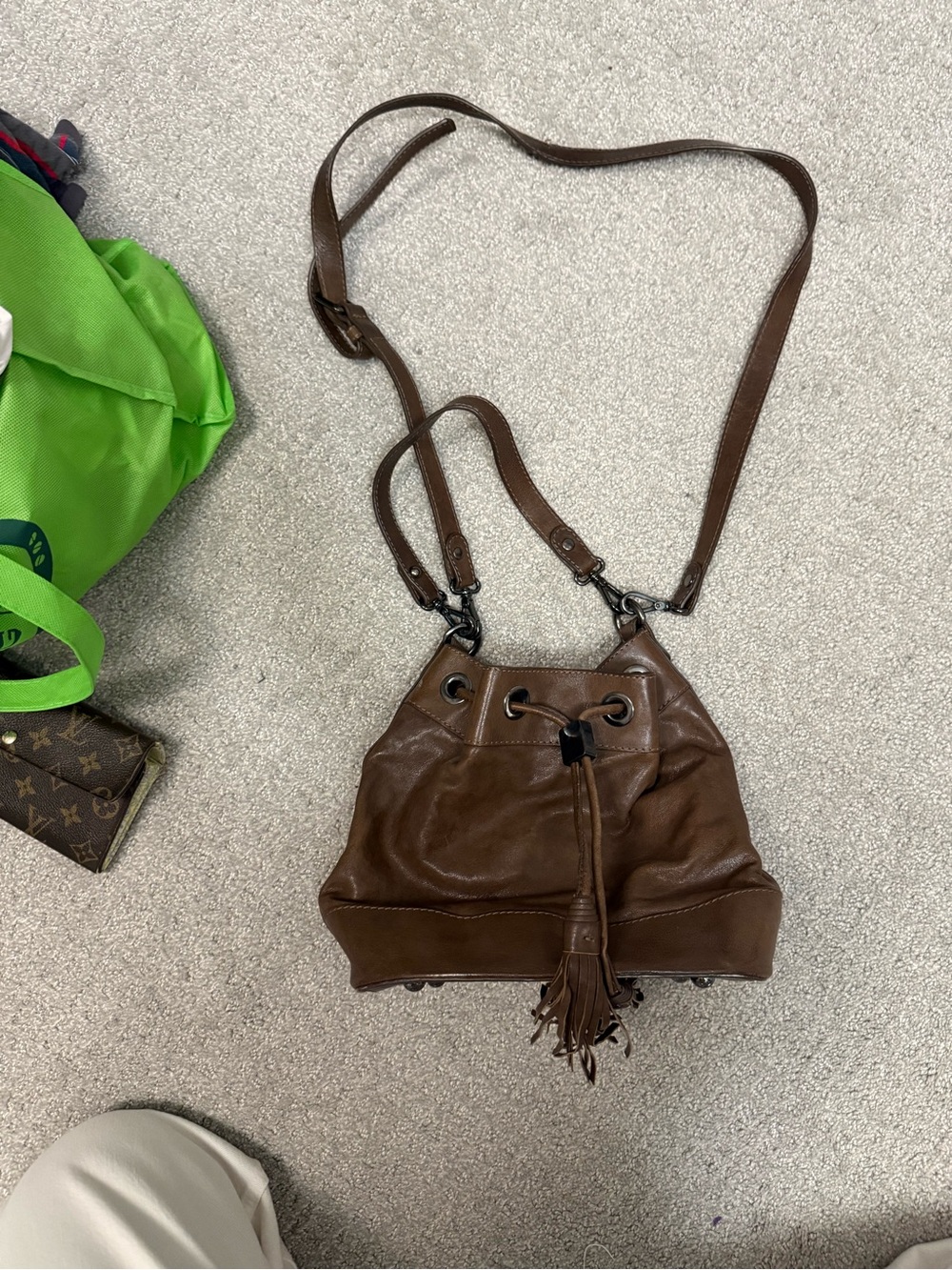 Stuart Weitzman Brown Leather Drawstring Satchel